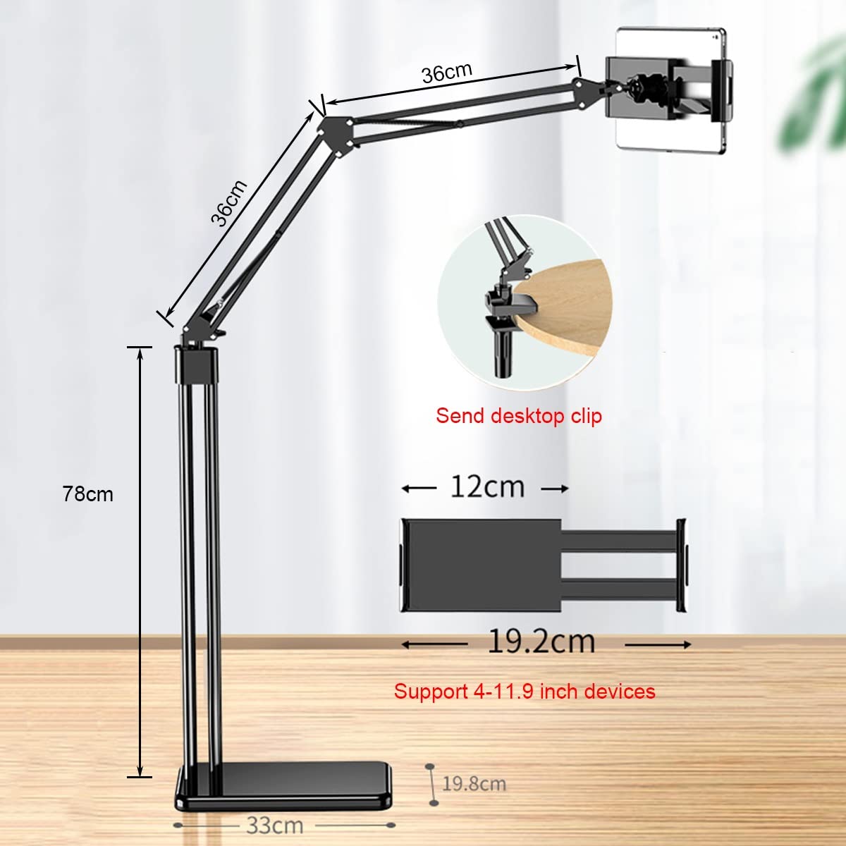 Soporte giratorio de 360 grados, soporte ajustable para dispositivos de 4 a 11.9 pulgadas, perfecto para uso manos libres, diseño versátil y estable, ideal para el hogar y la oficina