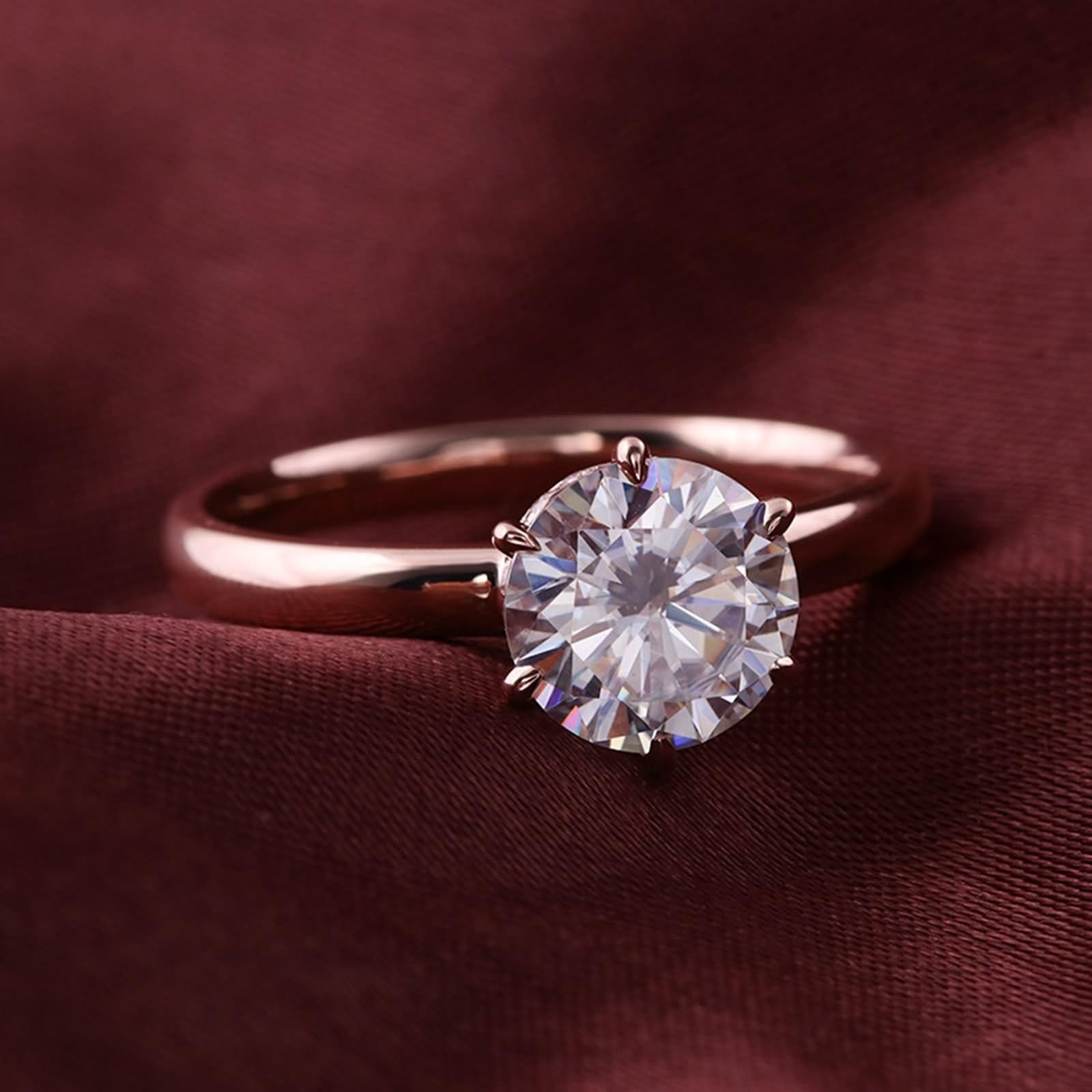 Anello di fidanzamento vintage, anelli da donna lucidati con 6 artigli, moissanite rotonda oro rosa