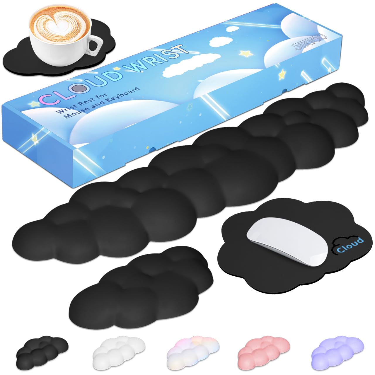 Poggiapolsi per tastiera in pelle con memory foam, base antiscivolo in PU, nero