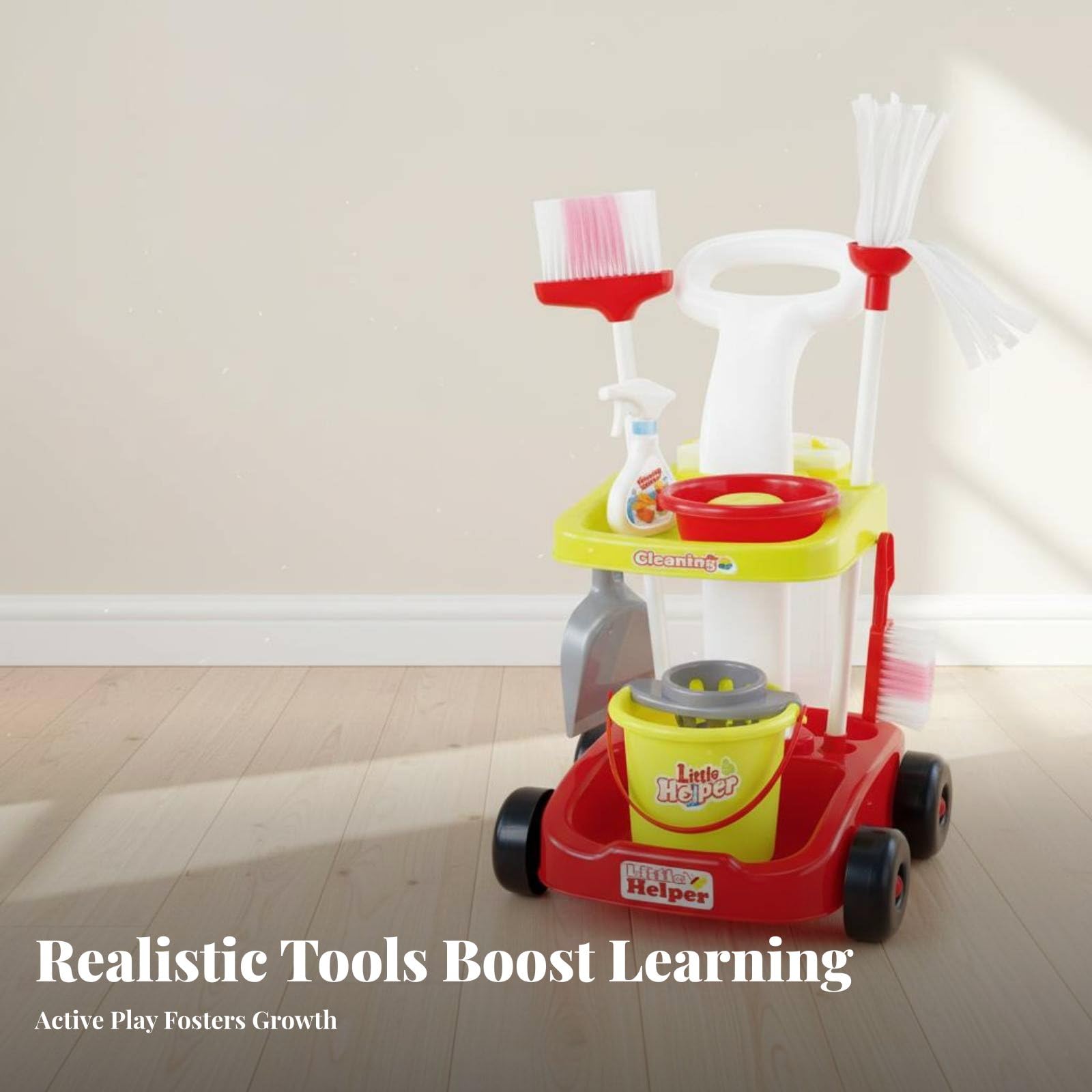 Set Attrezzi Pulizia Bambini Scopa Paletta Secchio Carrello Materiale Durevole Sviluppo Responsabilità Adatto a Bambini Casa Gioco , 66735 Set Rosa