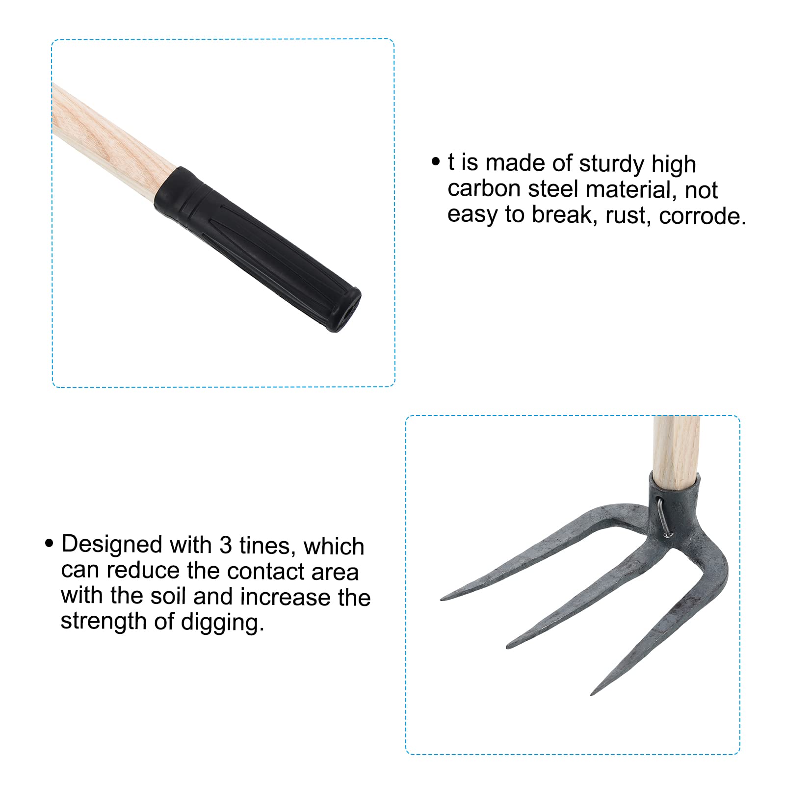 PATIKIL 15" 3 Púas Mano Azada Jardinería, Acero Carbono Endurecido Herramienta para Aflojar Suelo Patio Deshierbe Granja Plantación, Negro