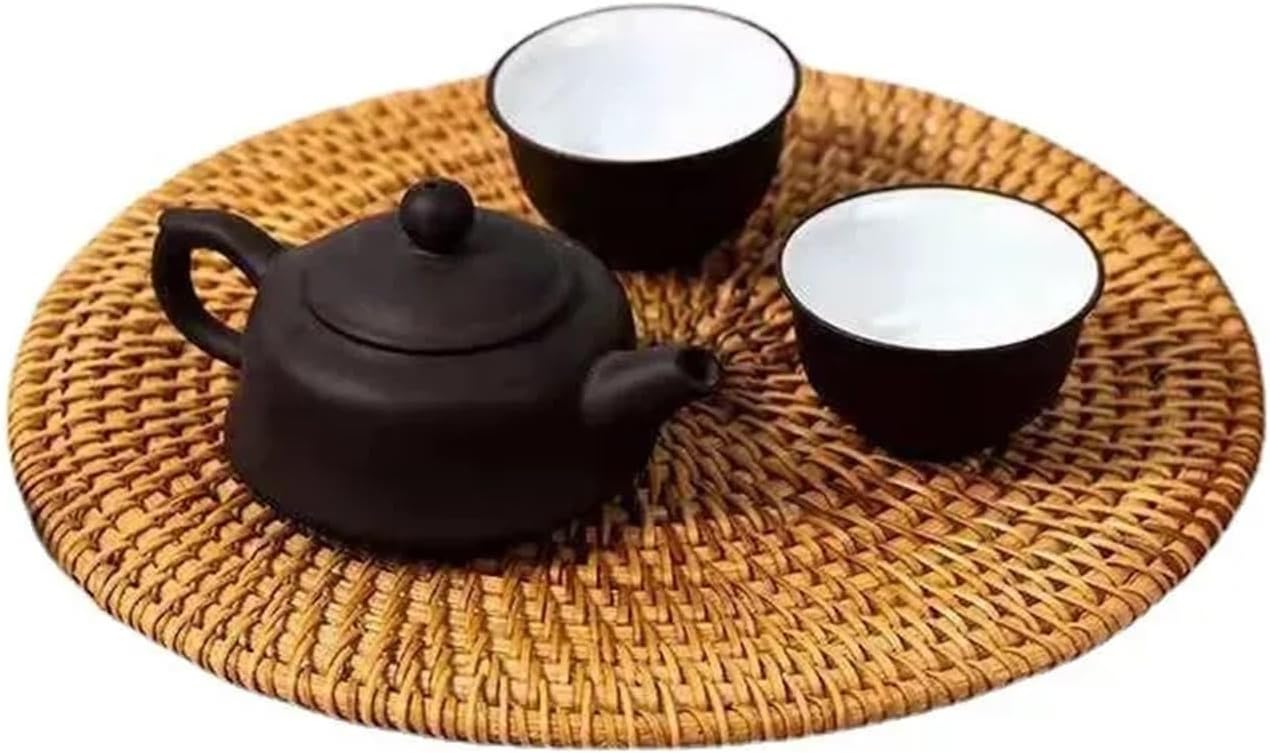 Rattan Coasters 6 Pcs Rattan Woven Teapot Coaster Holder Woven Creative Placemat Table Mat Bowl Mat Plate Mat Heat Insulation Mat(18CM)