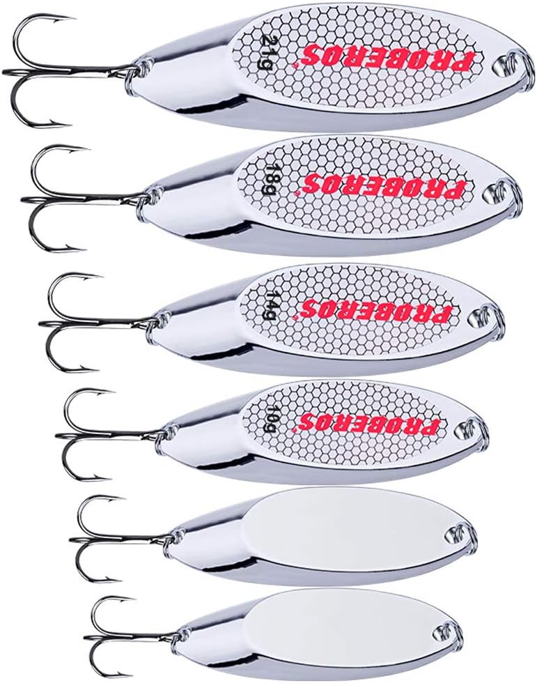 PROBEROS Fishing Lures Spoons - Metal Casting Fishing Spoon - Bass Hard Lure Blade Fish Baits Set Gold Silver