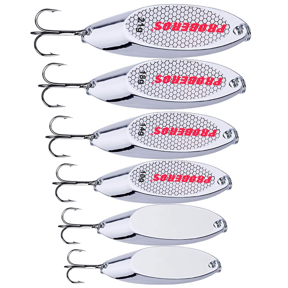 PROBEROS Fishing Lures Spoons - Metal Casting Fishing Spoon - Bass Hard Lure Blade Fish Baits Set Gold Silver