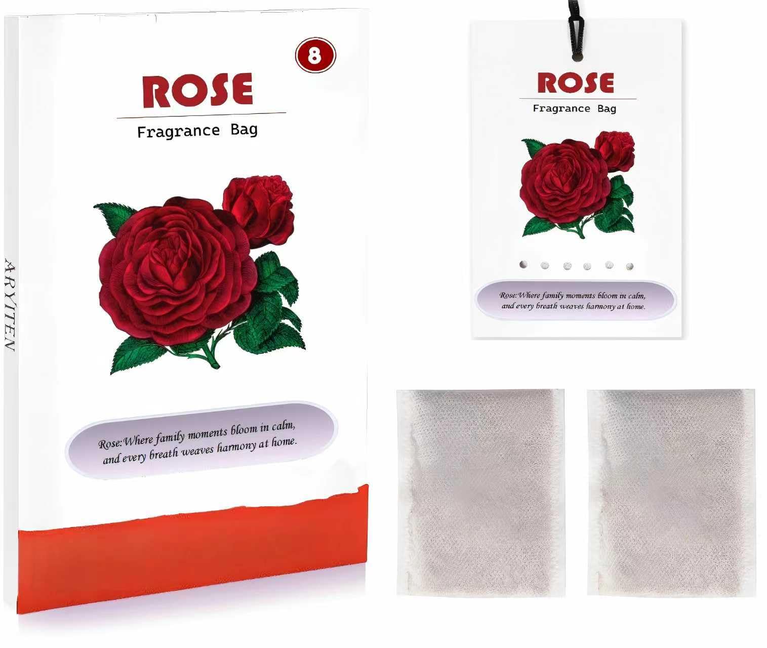 Aryiten 8 Packs Large Rose Scented Sachets for Closet Deodorizer Drawers, Hanging Long Lasting Potpourri Bags Home Fragrance Air Freshener