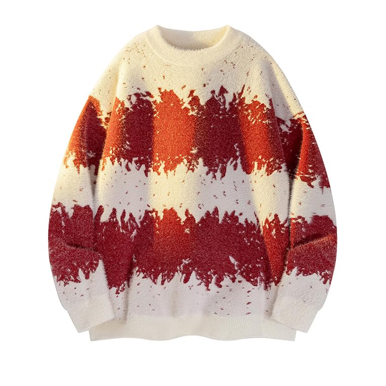 Teen Knitted Sweater, Multi - Color Splash - Ink Pattern Polyester Comfortable Sweater