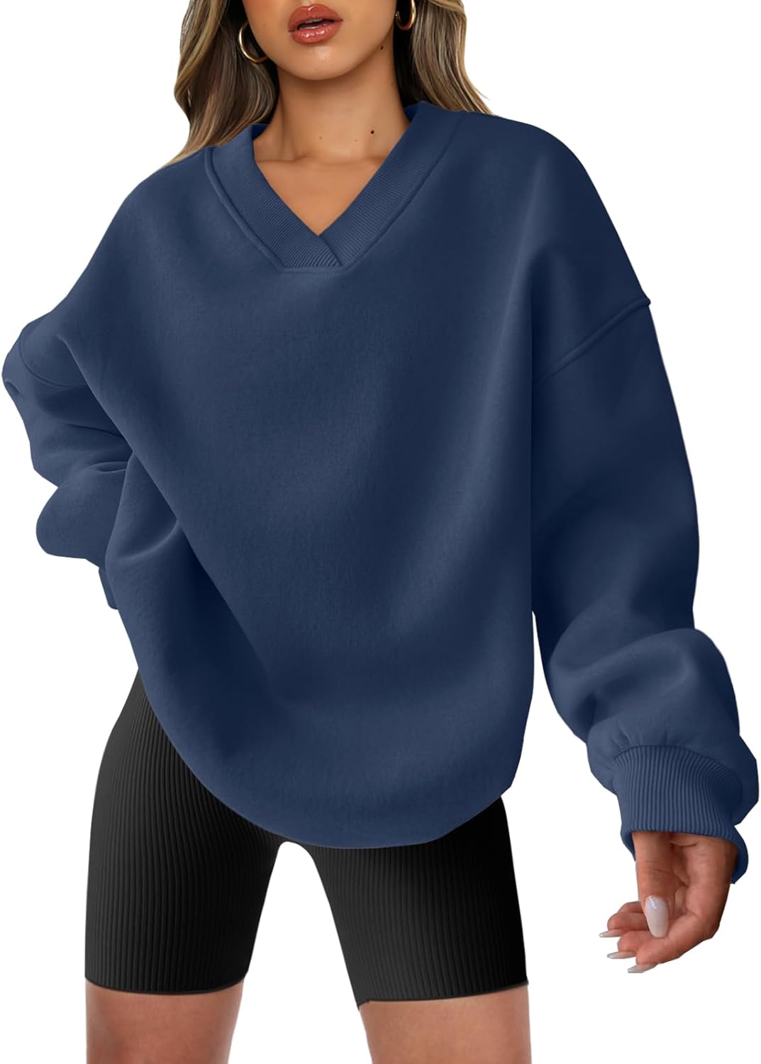 ANRABESS Womens Oversized V Neck Sweatshirt Fleece Long Sleeve Hoodies Pullover Comfy Top Outfits 2025 Teen Preppy Clothes