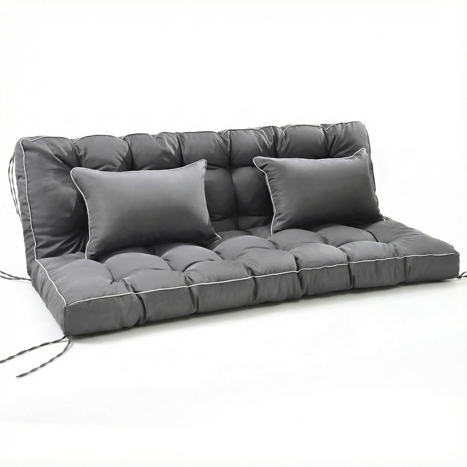 Bankauflage für Innen und Außen, 2-in-1 faltbares Design mit Kissen 111 x 160 x 14 cm, wasserabweisender sitzkissen, rutschfeste Gartenbankauflage mit Bändern für Hollywoodschaukel, Fensterbank (grau)