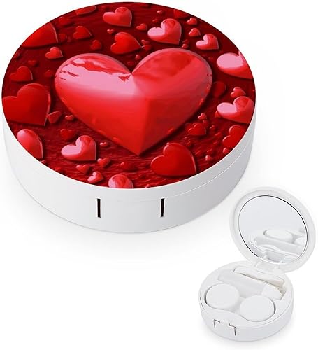 Estuche para lentes de contacto Viaje Corazones Rojos Impresión Caja de Contacto con Solución Espejo Aplicador de Botella Kit de Herramientas de