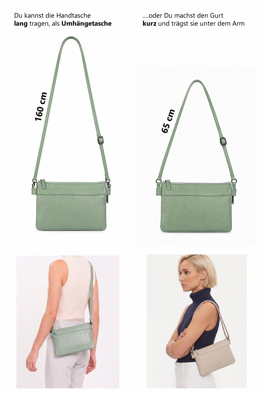 Handtasche Leder klein Damen Crossbody Schultertasche Portpirie 1617 +e