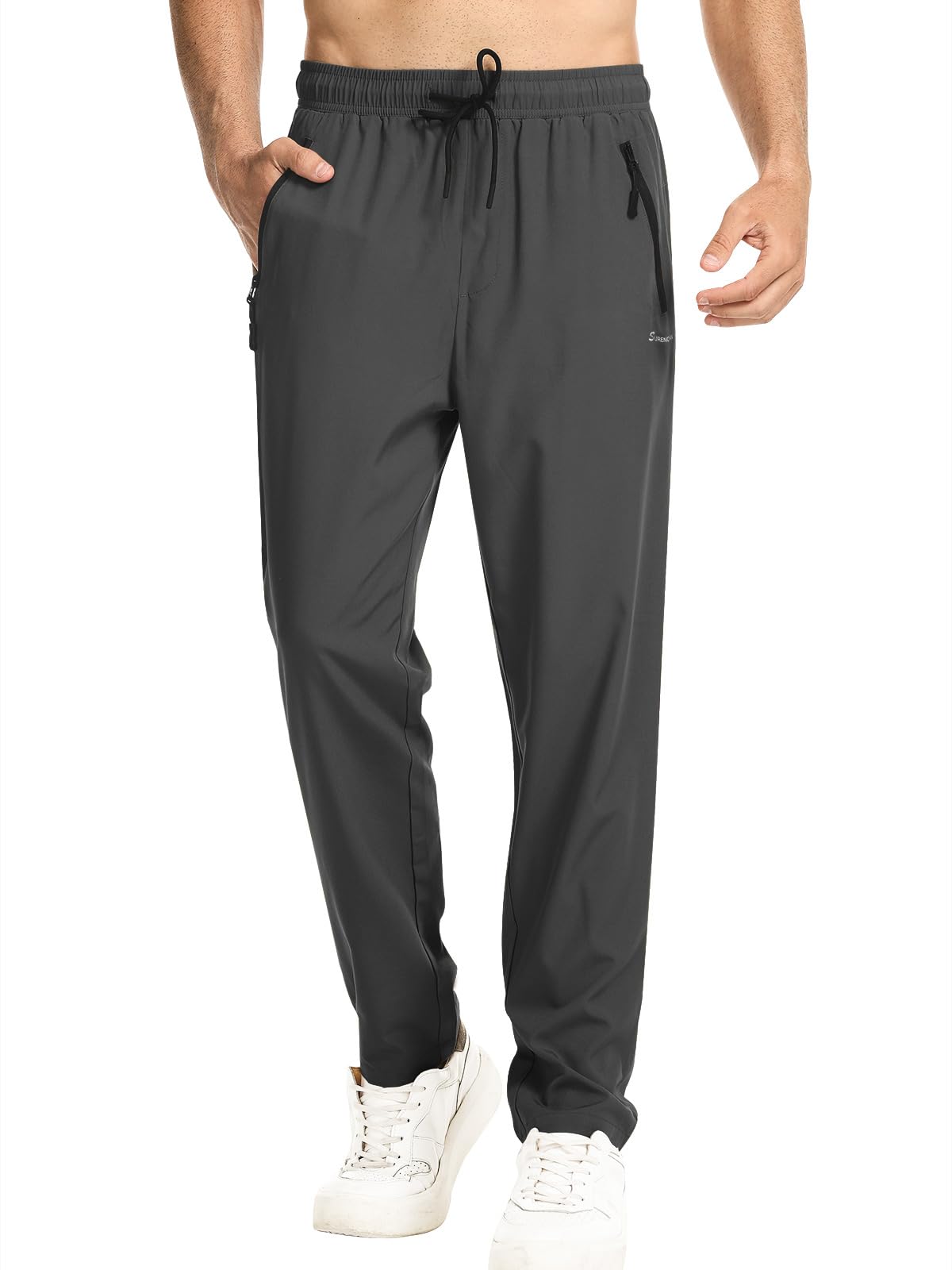 Surenow Mens Athletic Pants Elastic Waist Quick-Dry Lightweight Pants Workout Outdoor Sweatpants with Zipper Pockets
