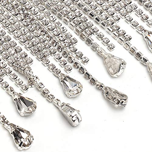 Strass aparando roupas apliques Strass de strass, corrente de borla de costura(8.5cm wide silver tas