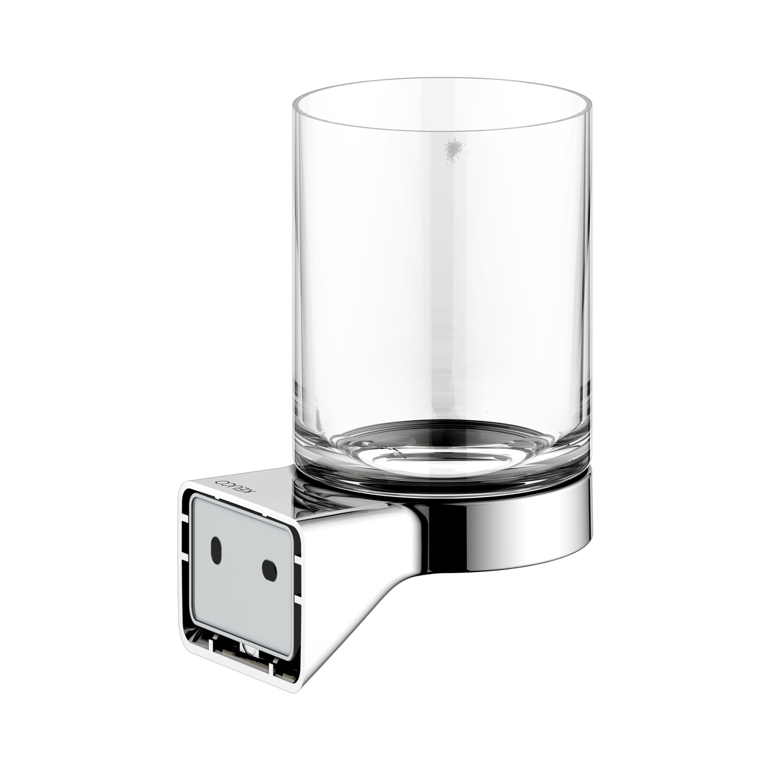 KEUCO Rose Zahnputzbecher aus Glas mit Halterung, ohne Bohren, verchromt | inkl. Klebeset und Schraubset, Glashalter aus Metall zum Kleben oder Schrauben