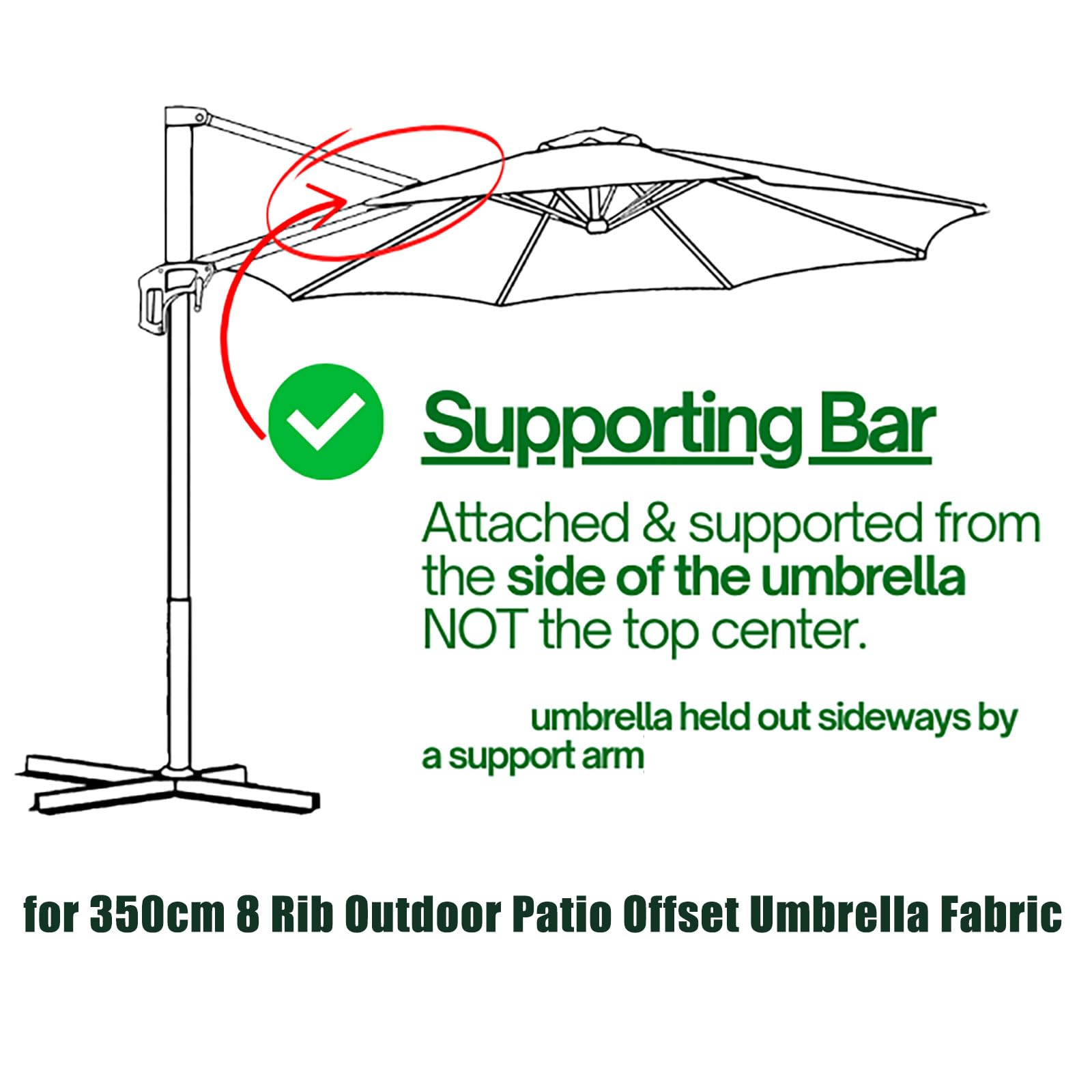 toile parasol 3.5m déporté four baleines 173-175cm avec Scratch