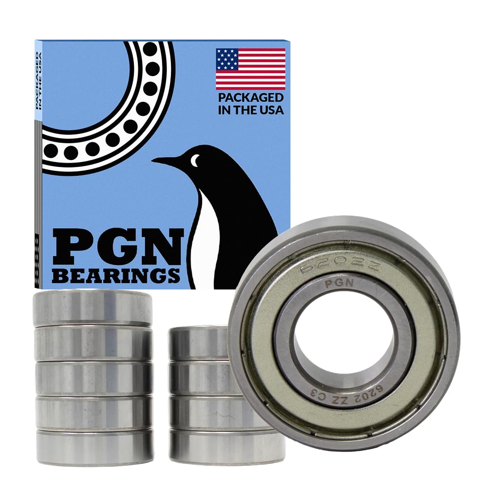 PGN (10 Pack) 6202-ZZ Bearing - Lubricated Chrome Steel Sealed Ball Bearing - 15x35x11mm Bearings with Metal Shield & High RPM Support