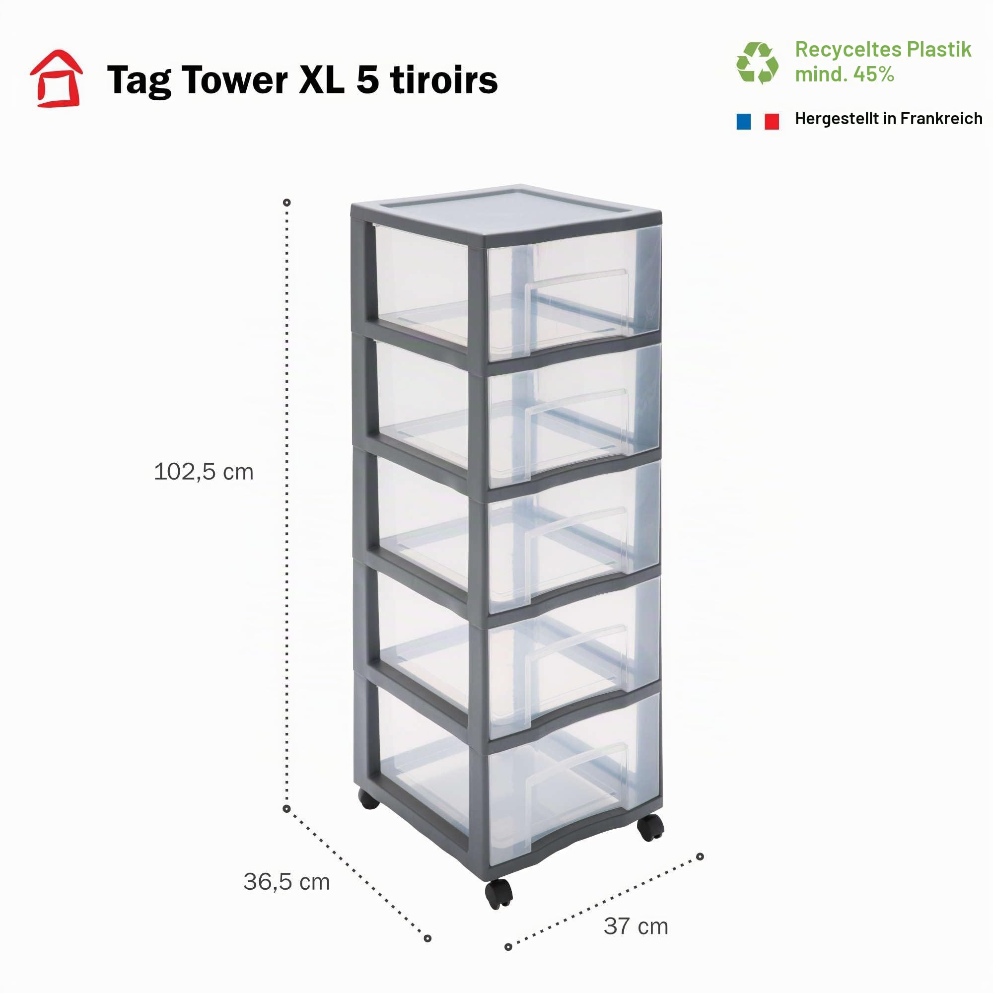 SUNDIS Tag Tower, schubladenbox aus Kunststoff, 5 Schubladen für A4-Papier