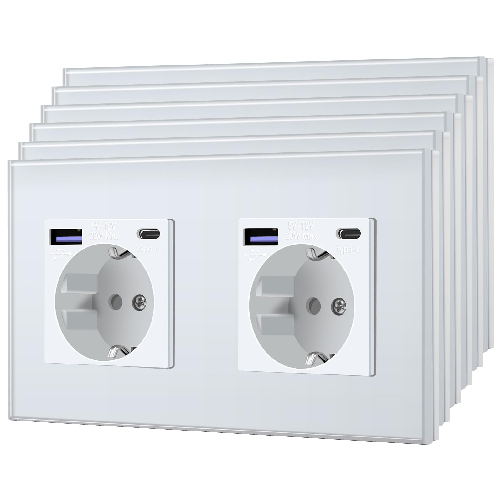 BSEED Enchufe Pared con 20W USB y Tipo C,Enchufe USB C de Cristal,Carga Rápida,3 en 1，Fácil Instalación,1 Enchufe,86mm Blanco — view 13