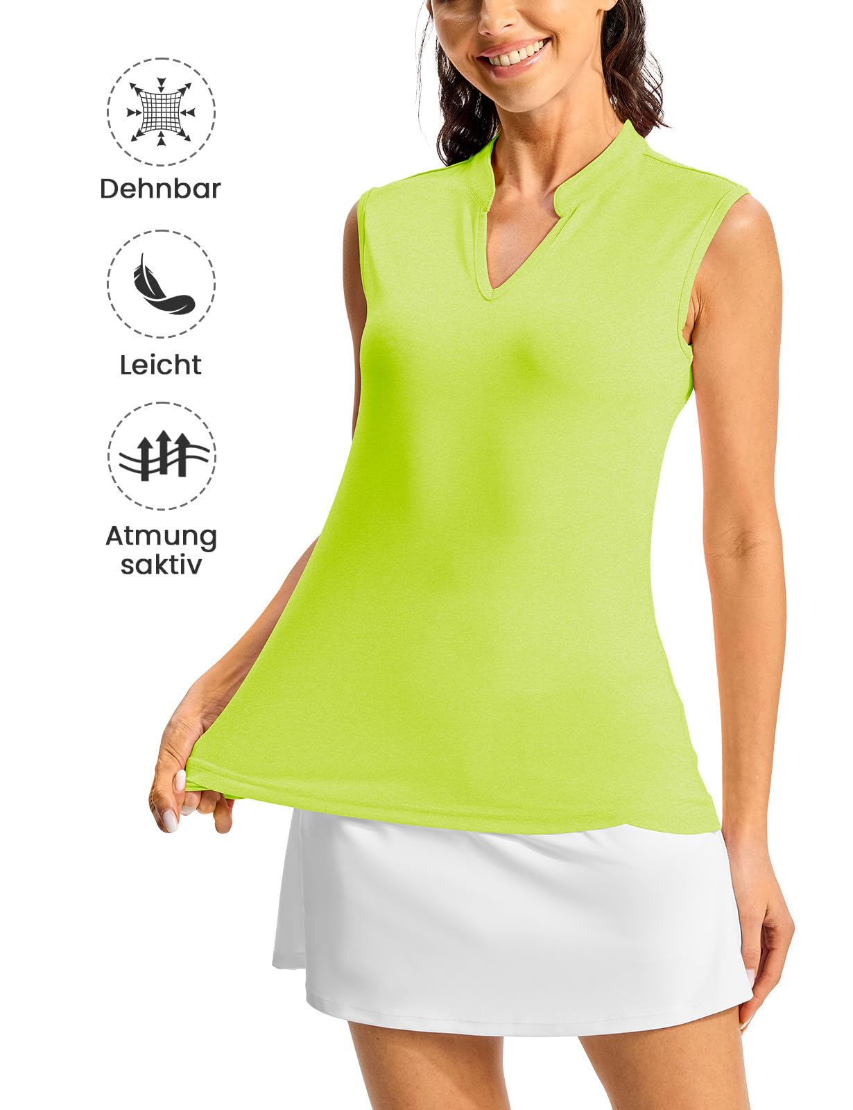 YSENTO Débardeur de sport sans manches pour femme - Polo de golf respirant avec col en V