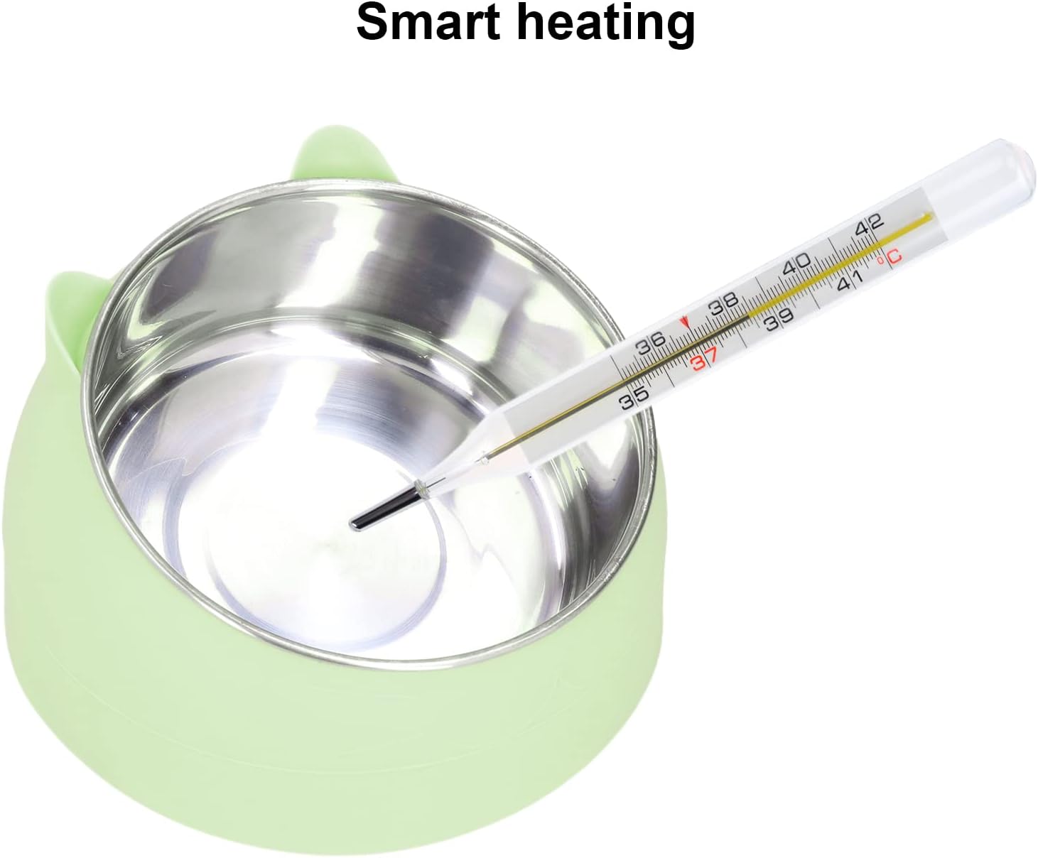 Zerodis Heated Pet Bowl, Portable Heated Water Bowl Nordic Stainless Steel to Cervical Spine Constant Temperature Cat Food Bowl US Plug 100‑240V (Green)
