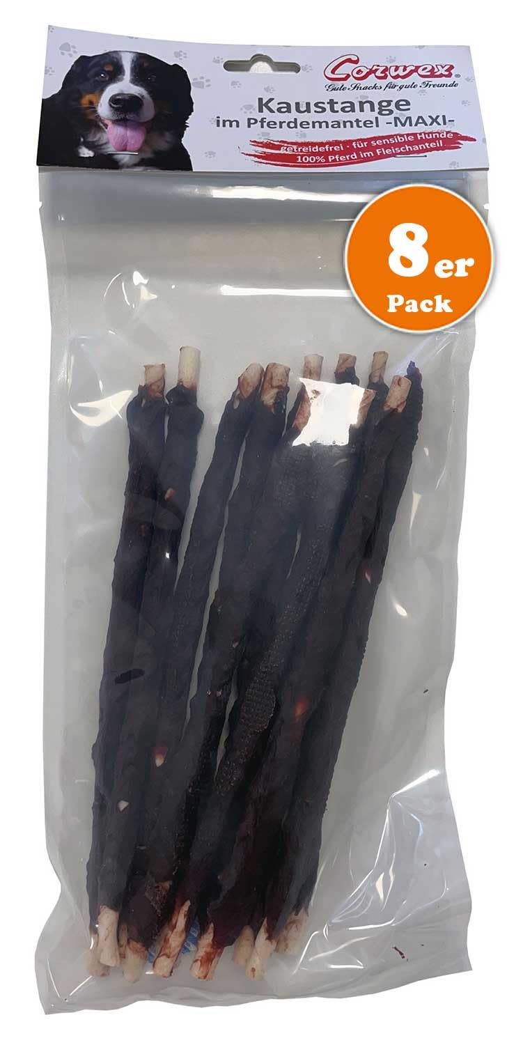 Corwex Kaustange Maxi (8x300g, Pferd) mit Fleisch ummantelt, Getreidefreie, Premium Kausnack für Sensible Hunde