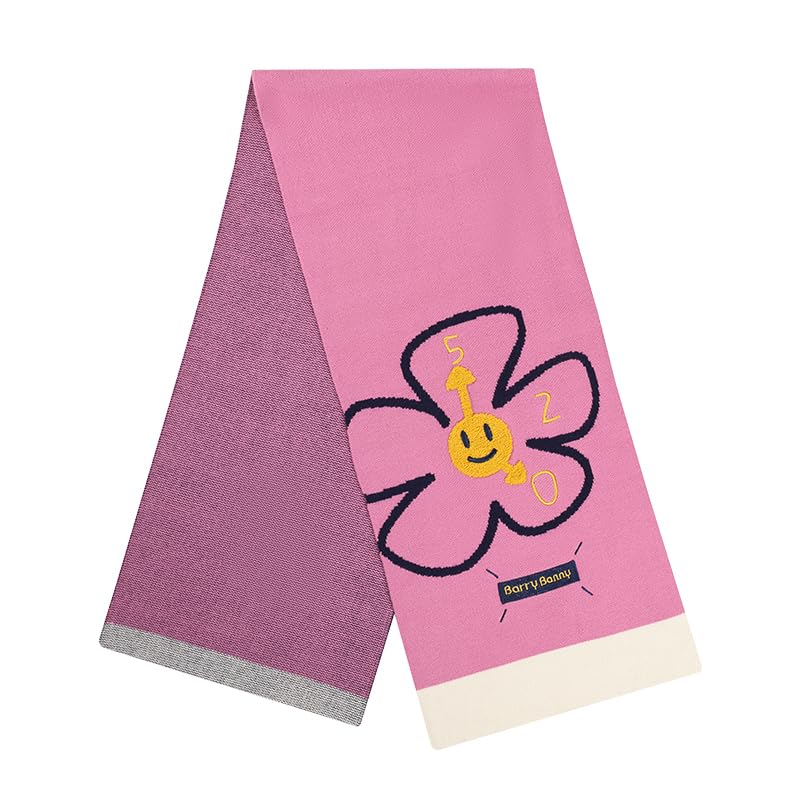 Pink Knit Scarf with Smiley Flowers - Soft Chunky Flower Scarf for Women & Girls,Lightweight One Size Fits Most4