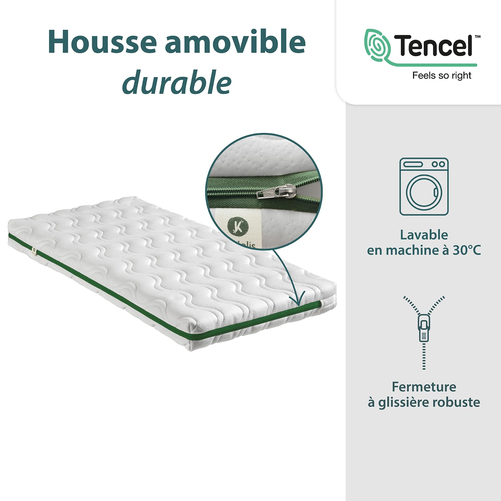 Kadolis - Matelas Bébé 70x140x10 cm Aloe R – Matelas Ferme Nouveau-né - Matelas lit bébé déhoussable - sans Traitement Chimique - Certifié Oeko-Tex