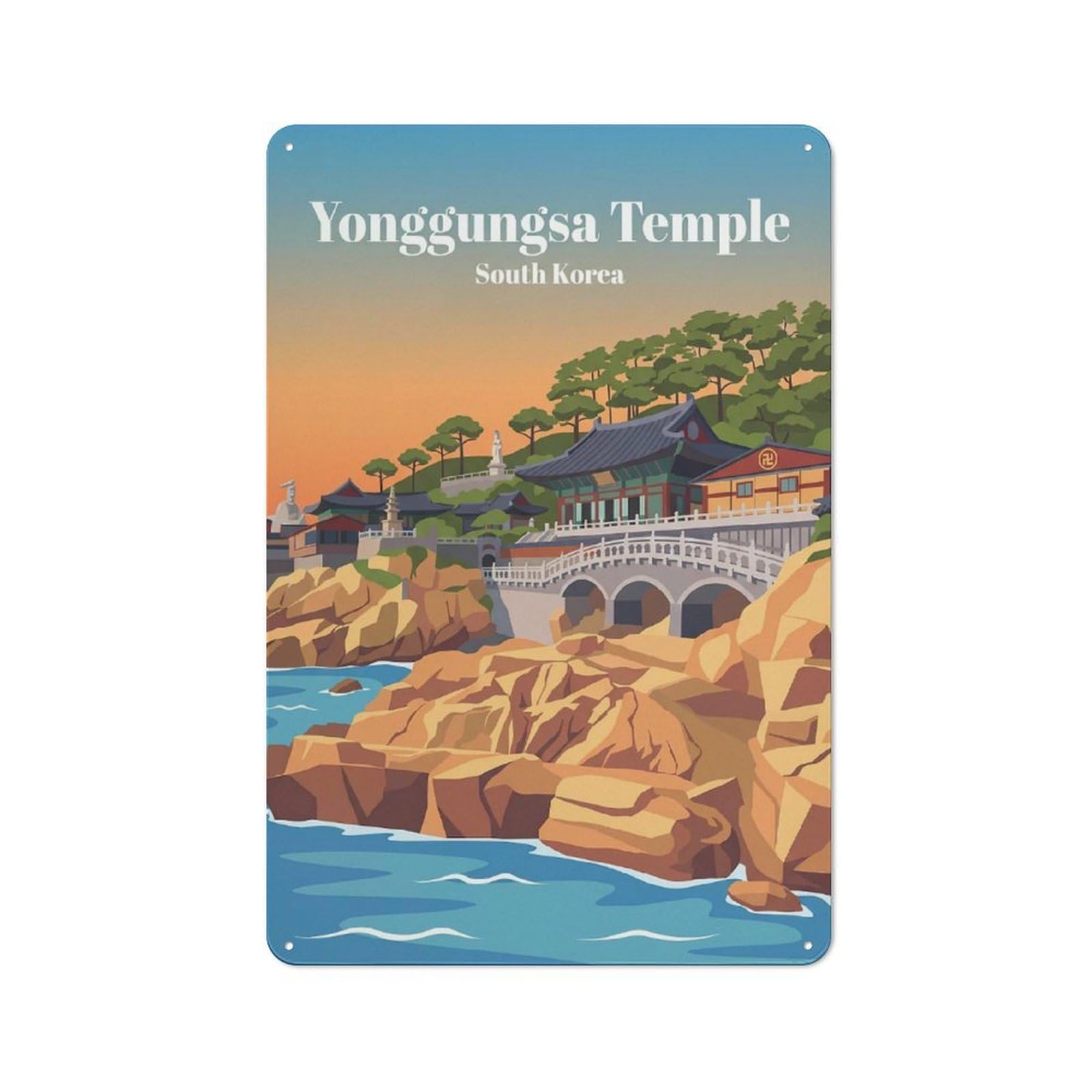 Junmoney Style-7 Retro Tin Sign 30X20cm Featuring Yonggungsa Temple South Korea For Workshop Wall, Gift For Makers And Diy Enthusiasts During The Christmas Season