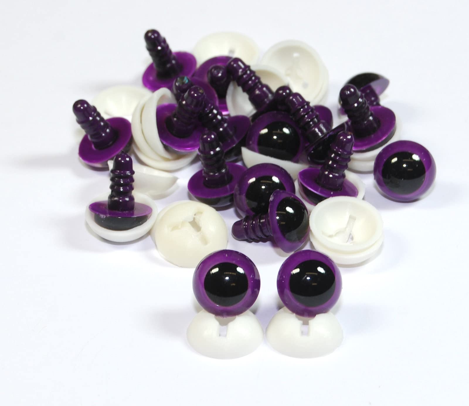 celloexpress 15mm Purple Eyes with Plastic Backs - Safety Eyes for Soft Toy or Teddy Bear Making - Pack of 10 Pairs