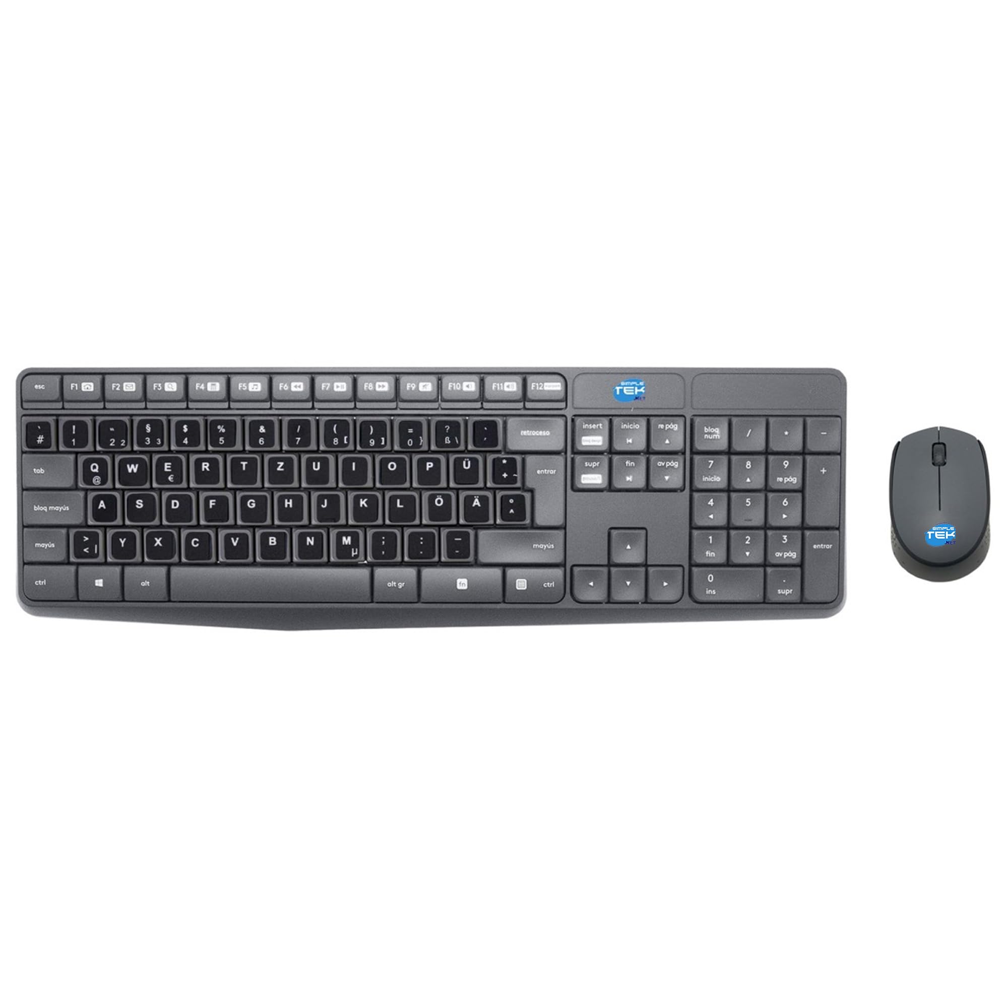 Kit teclado y ratón inalámbrico SIMPLETEK con pegatinas QWERTZ alemanas 6