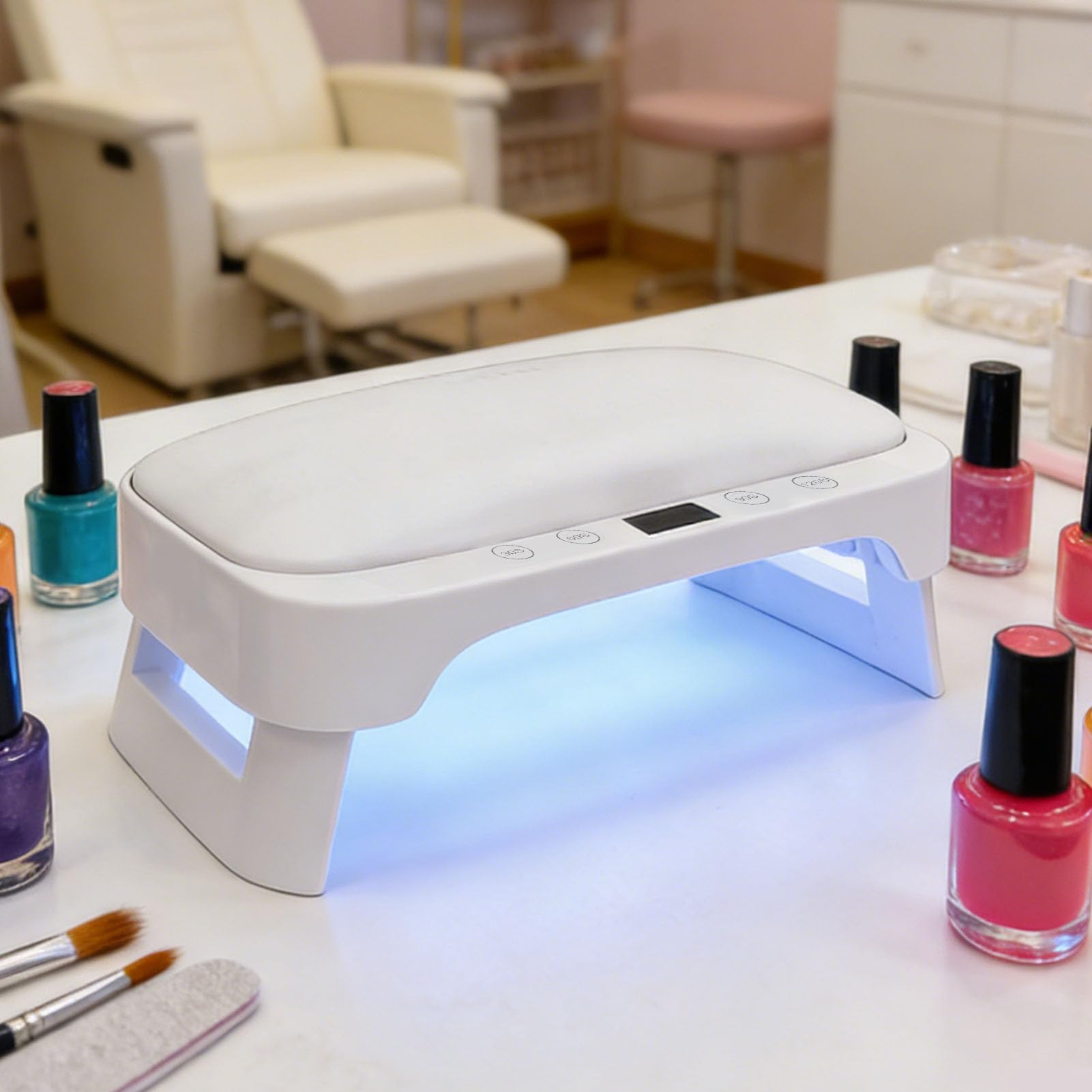 Asixxsix LED-Nagellampe, Faltbarer Nageltrockner für Gellack mit 4 Timer-Einstellungen und Bequemem Handkissen, Professionelles Härtungslampenlicht für den Salon zu Hause (EU-Stecker)
