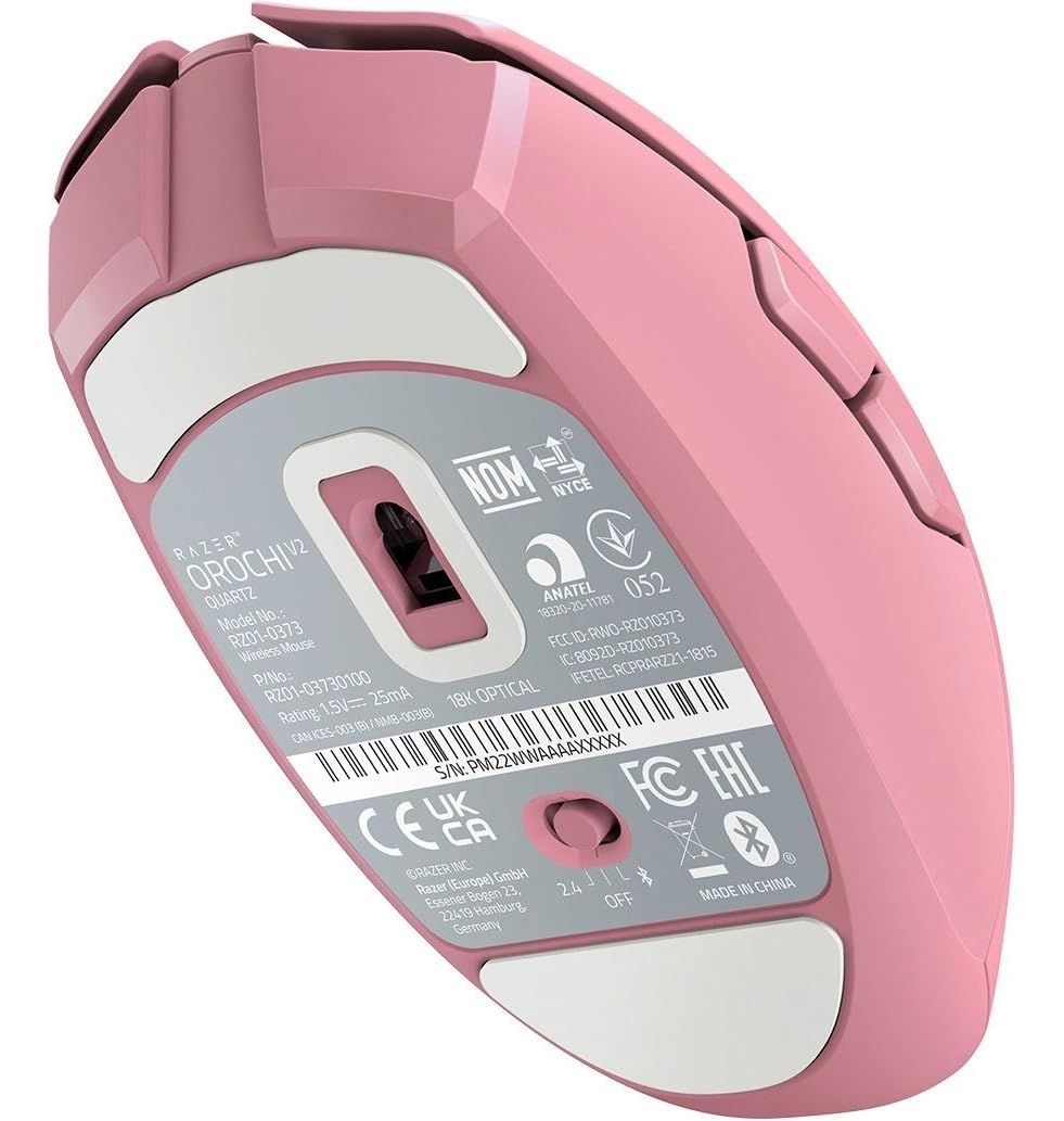 Razer Orochi V2 Mobile Wireless Gaming Mouse: Ultra Lightweight - 2 Wireless Modes - Up to 950 Hr Battery Life - Mechanical Mouse Switches - 5G Advanced 18K DPI Optical Sensor - Quartz Pink (Renewed)