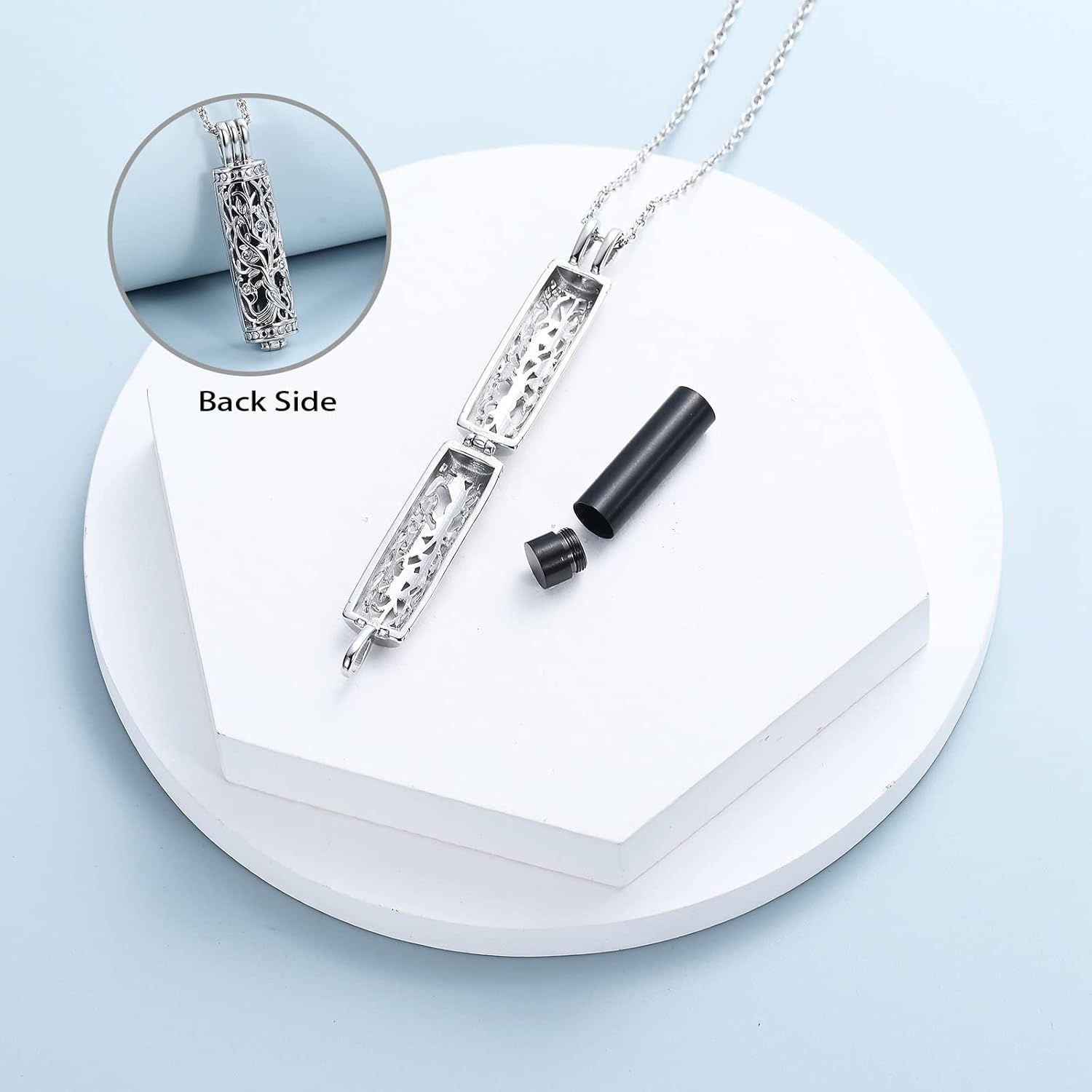 shajwo Cylinder Cremation Jewelry Tree of Life Urn Ashes Necklace for Women Men Vial Cremation Ash Pendant Loved One Memorial Jewelry - Image 3