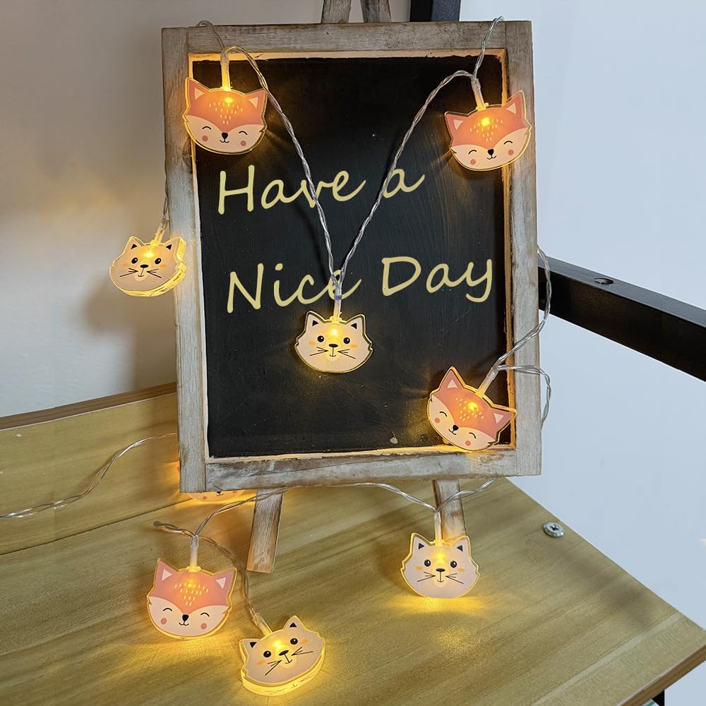 GUOCHENG Cat&Fox Animal String Lights, Lovely Cartoon Children's Light Strings, Acrylic Cat Fox Decoration, Bedroom Background Nursery Small Night Lights (Cat)