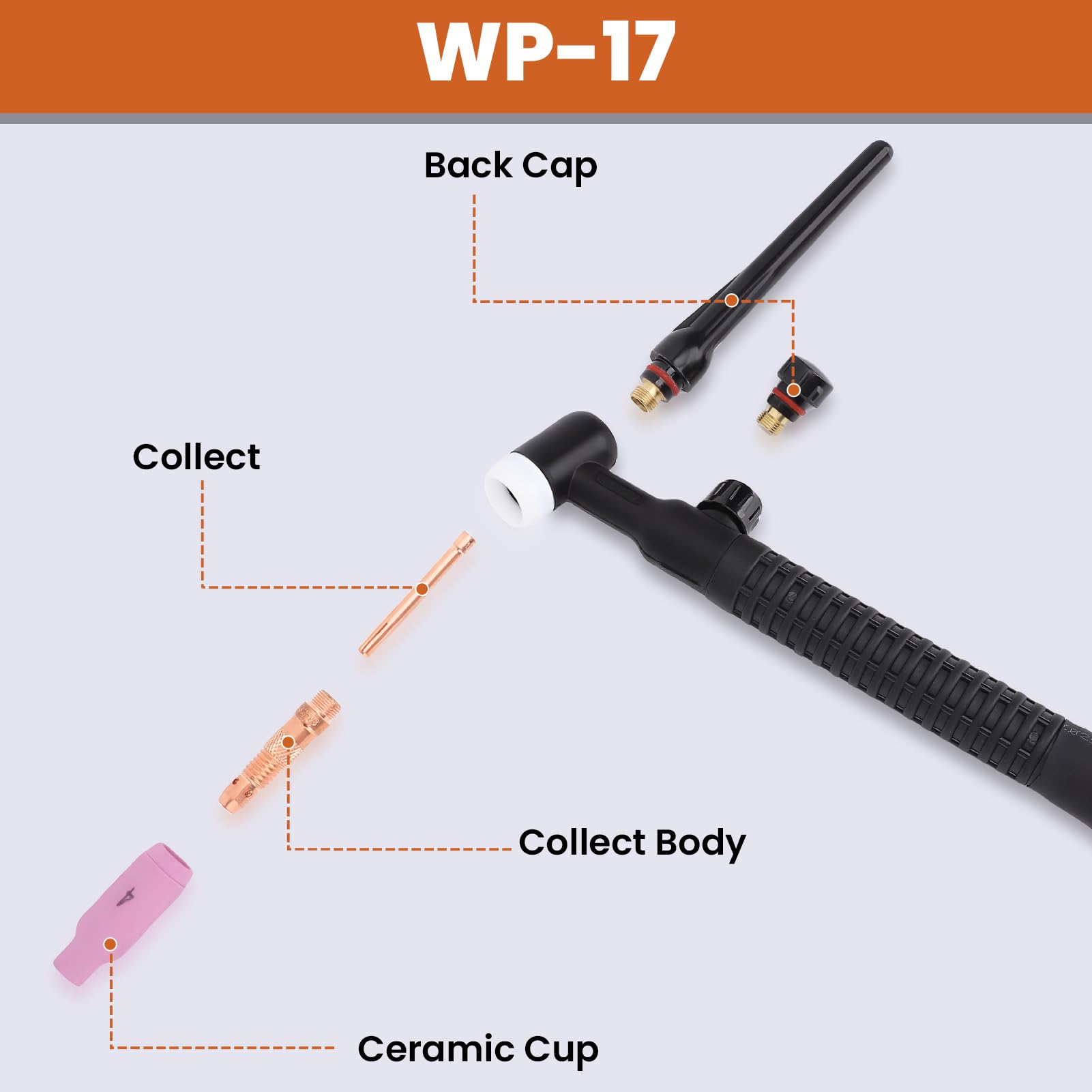 Torche de Soudage TIG WP17V Tuyau D'air de 13 Pieds, Torche de Soudage TIG Refroidie à L'eau pour ARC200, MIG200, MIG250, ARC205 Pro et MIG205 Pro