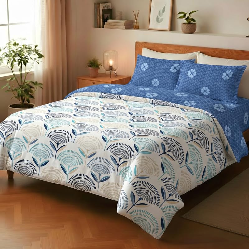 Image of Utopia Bedding Microfiber AC Comforter for King Size 220x240 cm - Lightweight, Skin-Safe & Hotel-Style Quilted Blanket with Floral Print Blue