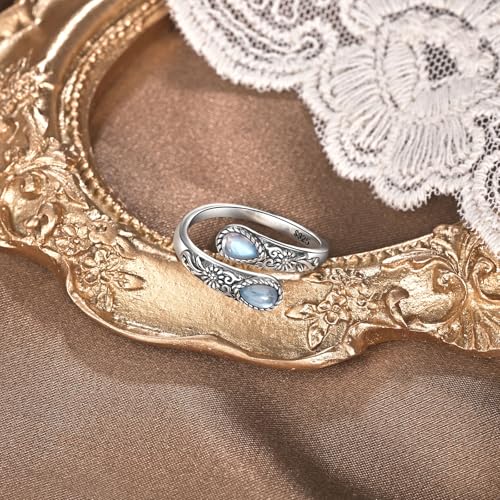 925 Sterling Silver Natural Moonstone Rings for Women Adjustable Sunflower Thumb Ring Vintage Spoon Rings Labradorite Rings Gift For Mom Wife Sister Her3