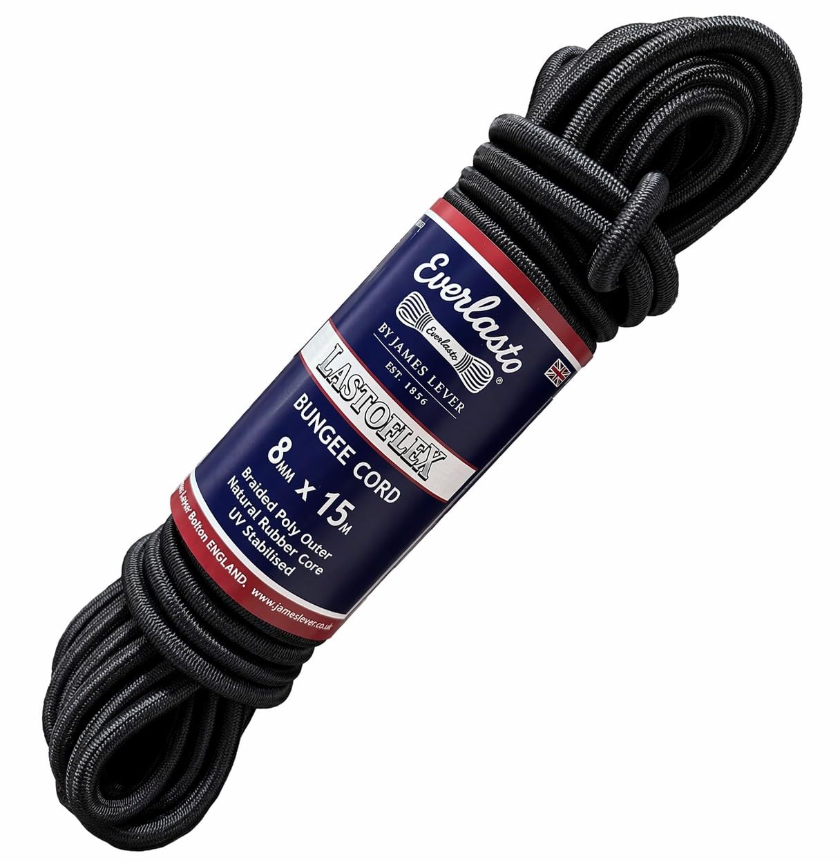 Everlasto 'Lastoflex' Elastic Bungee Cord Shock Cord Rope Black 8mm x 15M