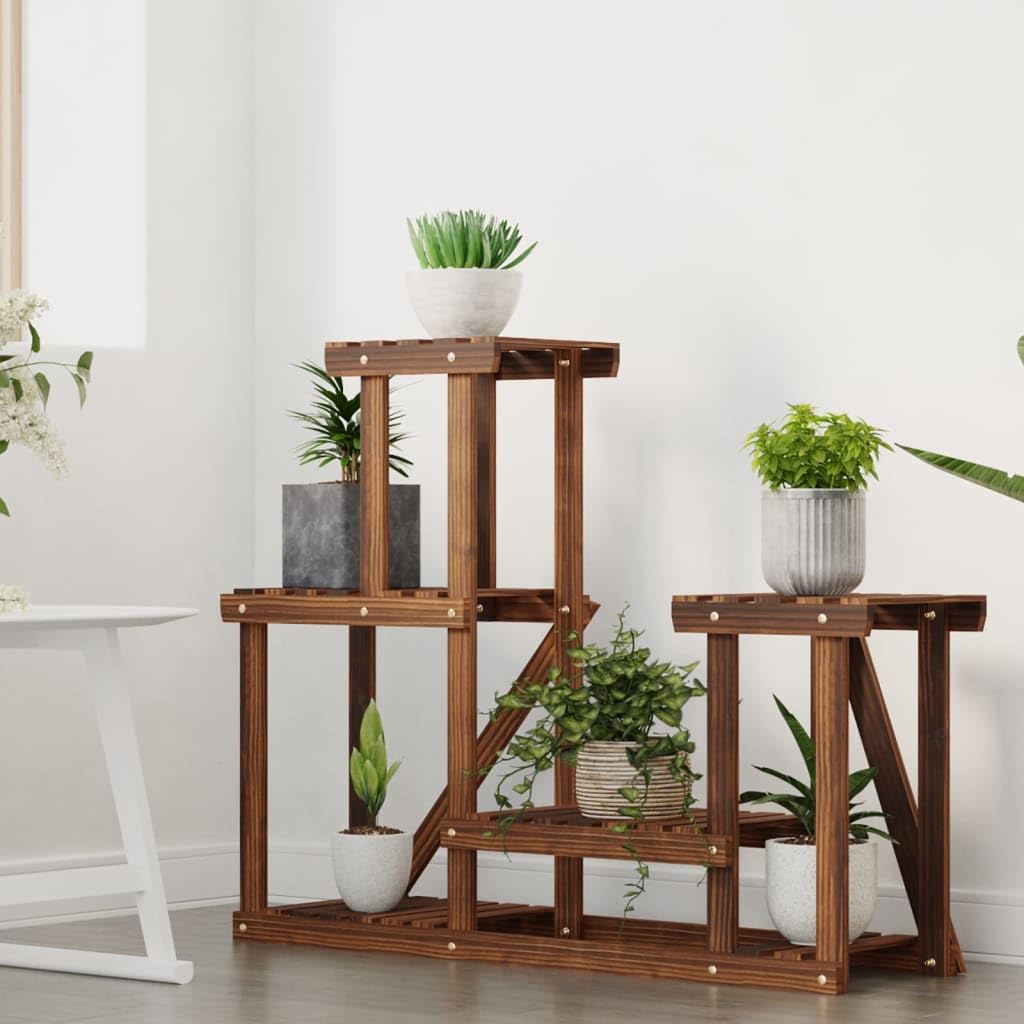 SYDE Supporto per fiori in legno di abete, 90 x 25 x 73,5 cm | Carbonizzato artigianale, resistente all'umidità, uso interno ed esterno, fissaggio a parete incluso