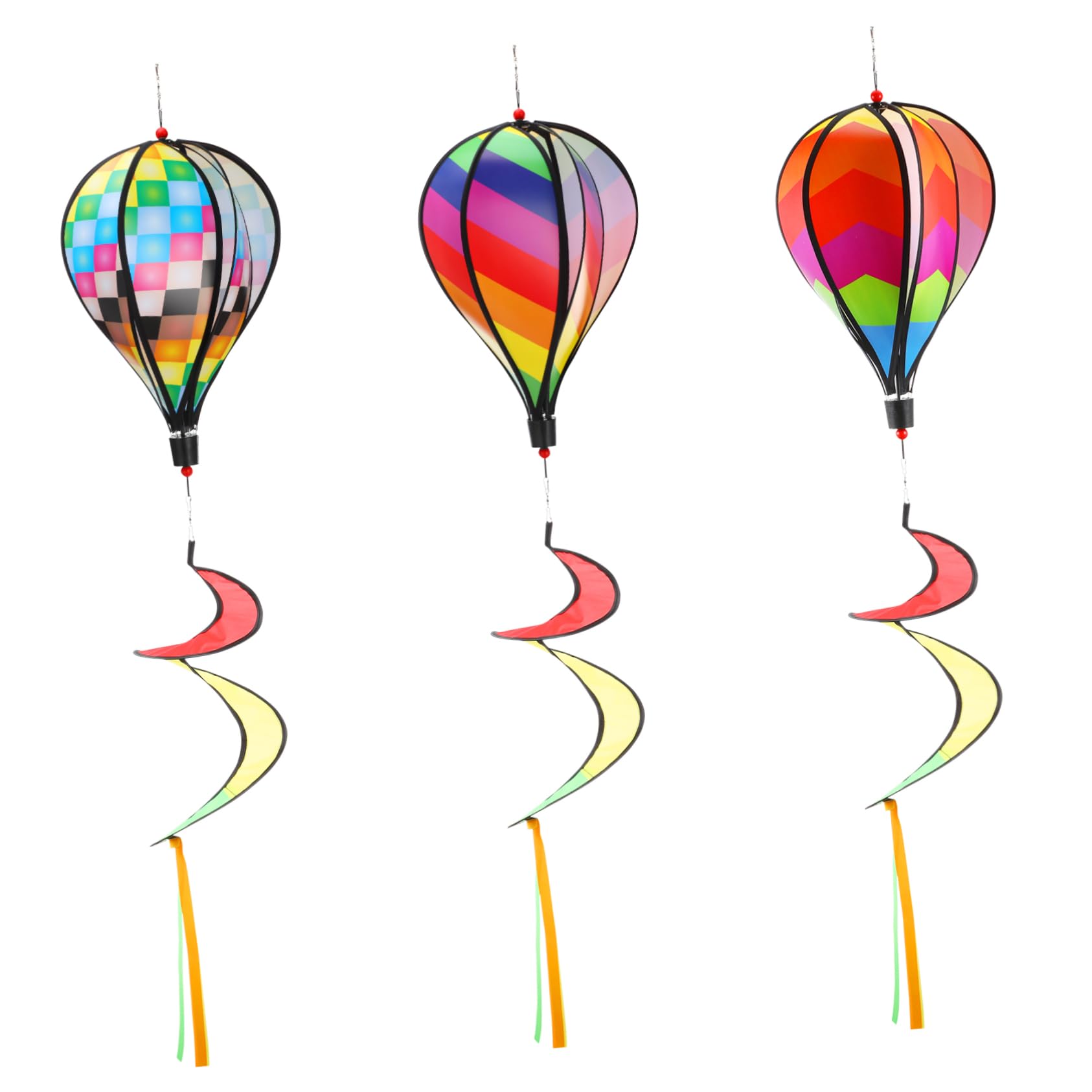 Toyvian 3Pcs Rainbow Hot Air Balloons Wind Spinners Outdoor for Garden Easy to Assemble Hanging Ornaments Lightweight Cloth Material for Parties Decorations