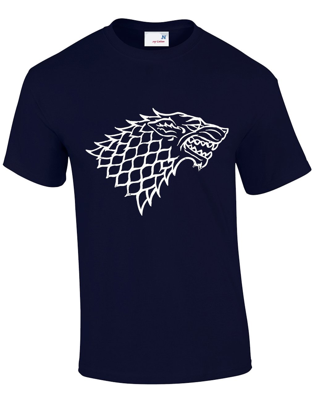 Crown Designs Direwolf House of Stark Sigil Fantasy TV Show Inspired for Men & Teenagers T-Shirts Tops - Navy/X-Large