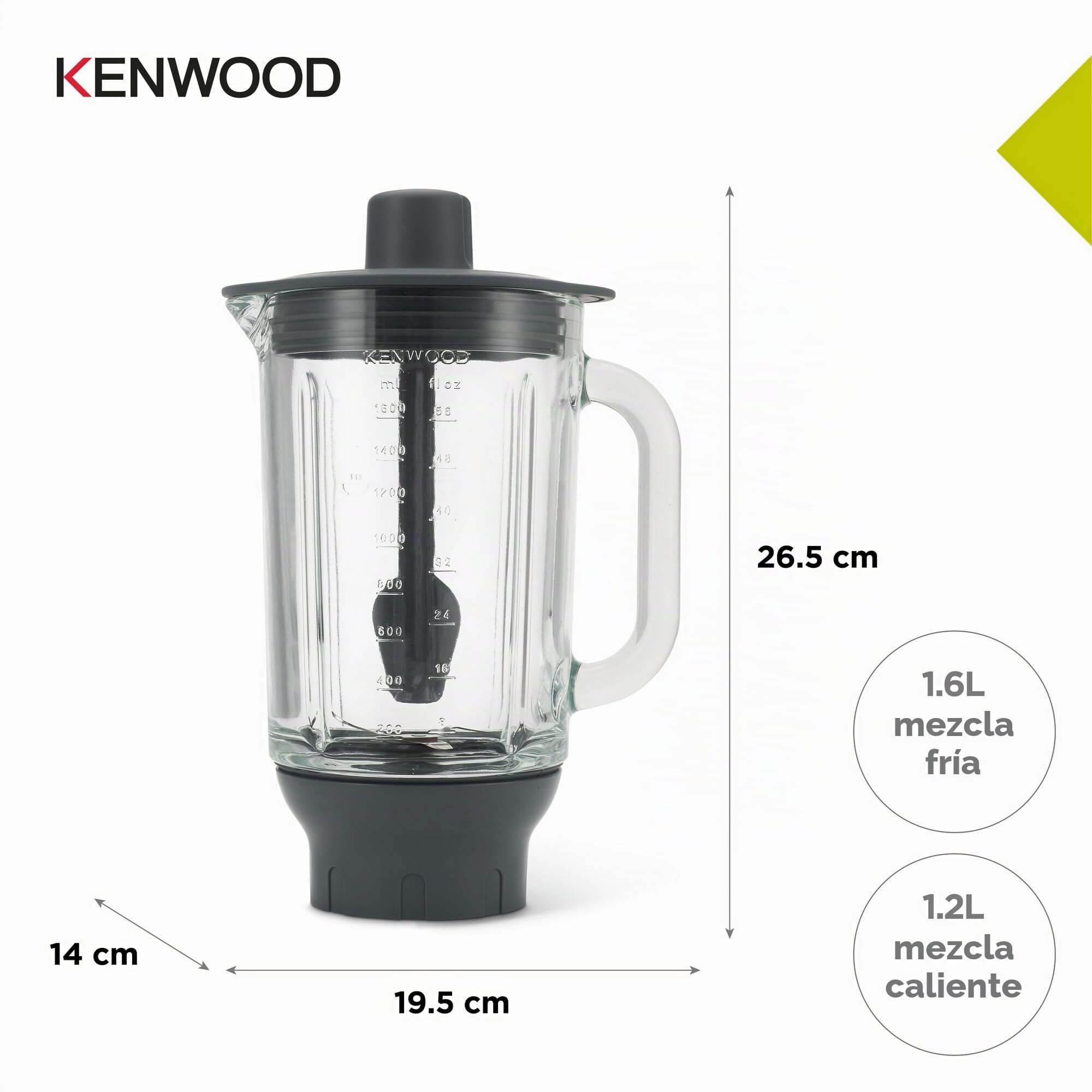 Kenwood KAH359GL Cuenco licuador Vidrio 1,8 L, Gris, Transparente