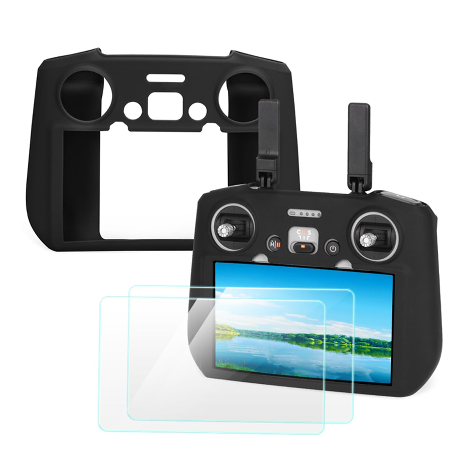 Controller Protective Silicone Case Cover + HD Screen Protector Films For DJI Mini 4 Pro/Air 3/Neo Drone RC 2 Remote Control Accessories (Black)