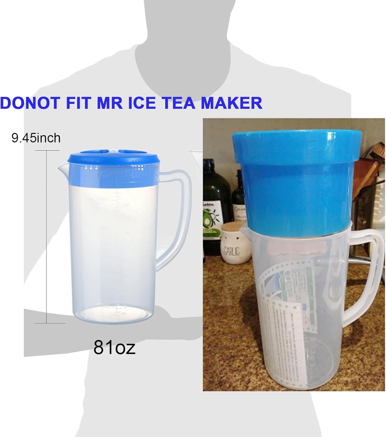 0.66 Gallon/2.5 Litre Plastic Pitcher with Lid BPA-FREE Eco-Friendly Carafes Mix Drinks Water Jug for Hot/Cold Lemonade Juice Beverage Jar Ice Tea Kettle (Blue, 81oz) - Image 3