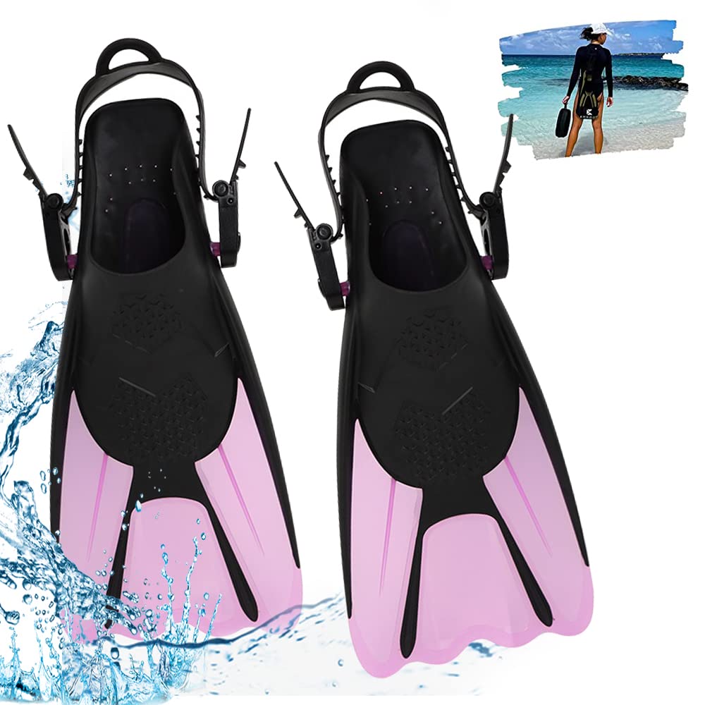 Udbrud Aletas de snorkel ajustables, aletas con bolsillo unisex, tallas 34-38, aletas cortas para adultos y niños para bucear, nadar y bucear
