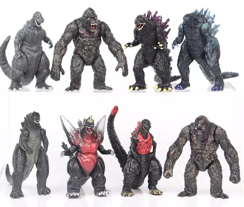De-Lite™ Action Figures Soft Touch Vinyl Plastic Collectible Model Toys… (Godzilla&Kong, 8 Pieces Set, Multicolour, 5-7cm)