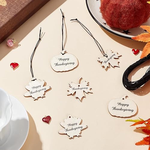 Miniatura 3 de 36 piezas de 3 estilos de adornos para árbol de Acción de Gracias, adornos colgantes de madera de Acción de Gracias, calabaza, hoja de arce, pavo,