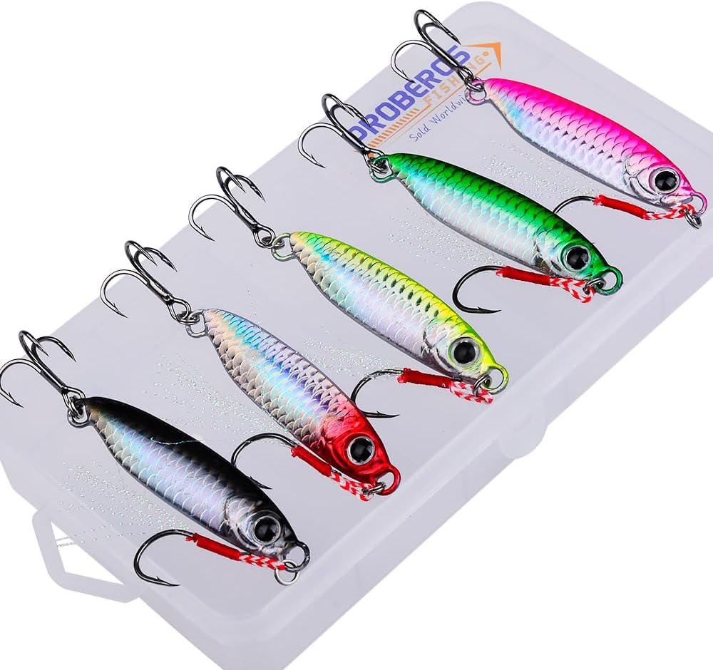 Jigging Lure Fishing Set, 5-Piece Metal Swimbait Kit, Multi-Colour Bass Trout Lures, 15g Weights with Treble Hooks