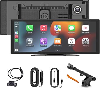 11 Inch Wireless Apple CarPlay & Android Auto Screen for Car,with 4K Dash Cam,Ultra-Light Touchscreen, IP68 1080P Backup Camera, GPS Navigation, Voice Control, Mirror LinkNo Card