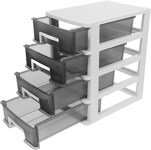 Miniatura 7 de BESPORTBLE Cajones de plástico con 4 cajones de plástico, organizador de almacenamiento de cajones, marco blanco con cajones de escritorio de