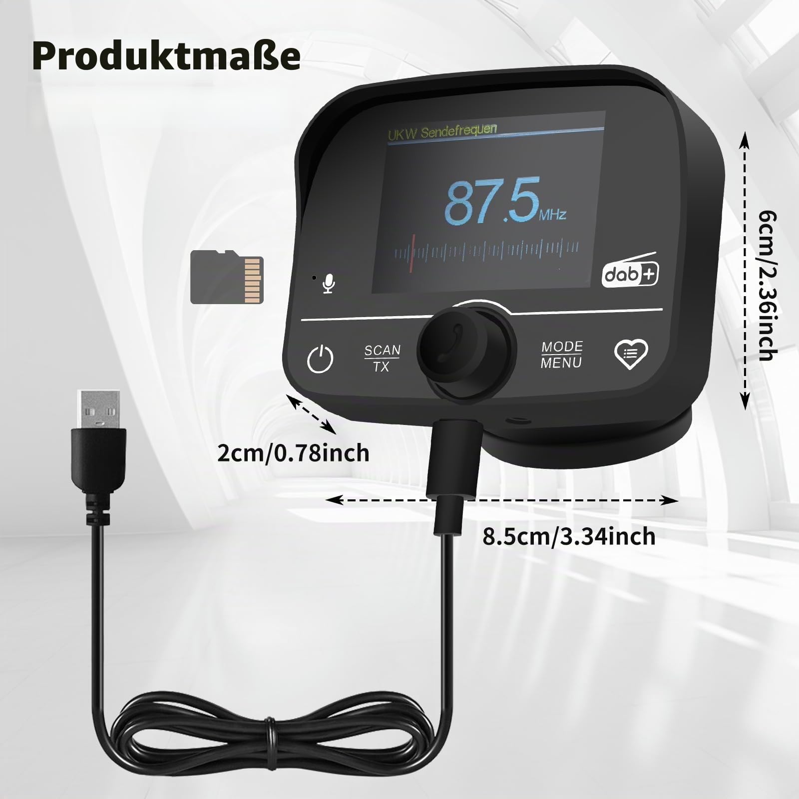 Plug&Play DAB Adapter für Autoradio,DAB Adapter Stereoanlage mit 2,4 LCD-Display,FM-Transmitter+Autoradio Bluetooth Freisprecheinrichtung DAB+Aux In/Out+TF Musikplayer,Schwarz